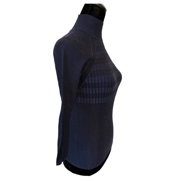 🎁 Karen Millen Blue Stripe 3/4 Sleeve Sweater Size 2 - Picture 4 of 8